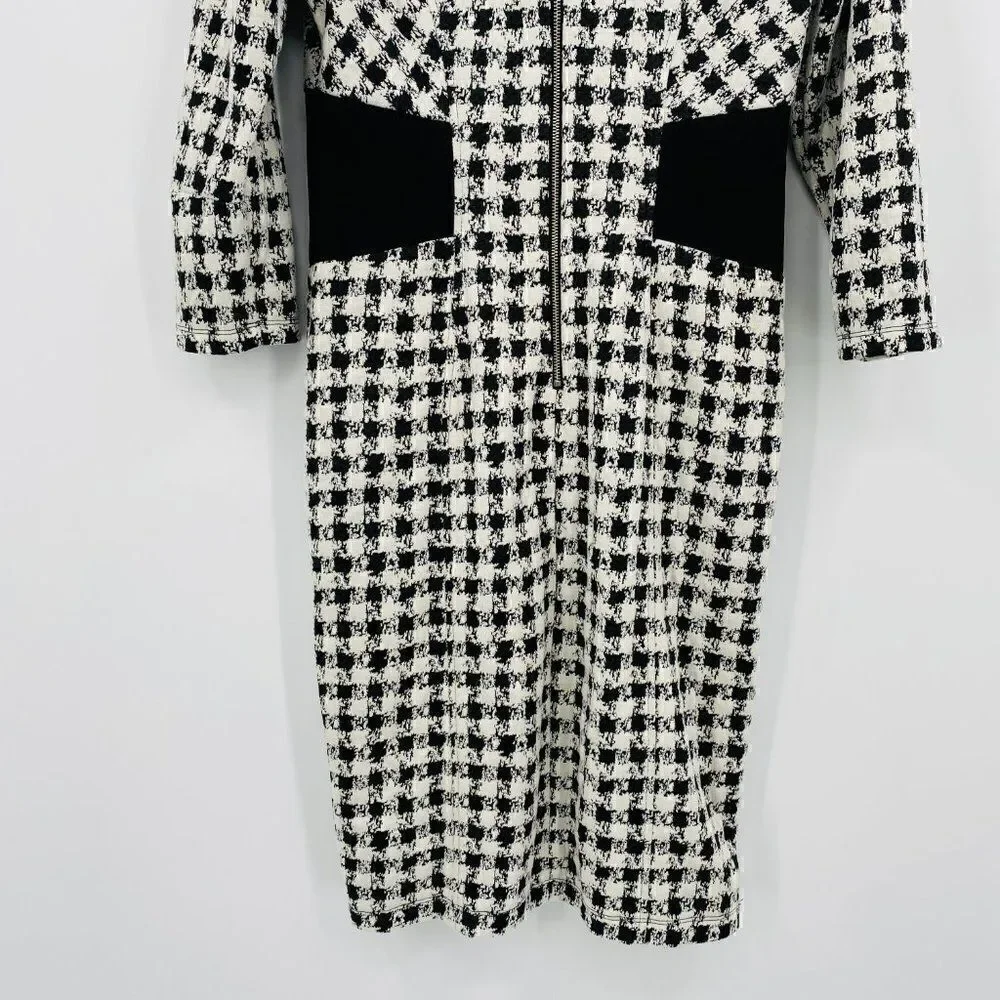 LEL Long Elegant Legs Size 8 Black & White Plaid 3/4 Sleeve Career Sheath Dress